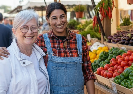 picture of a shopper and farmer